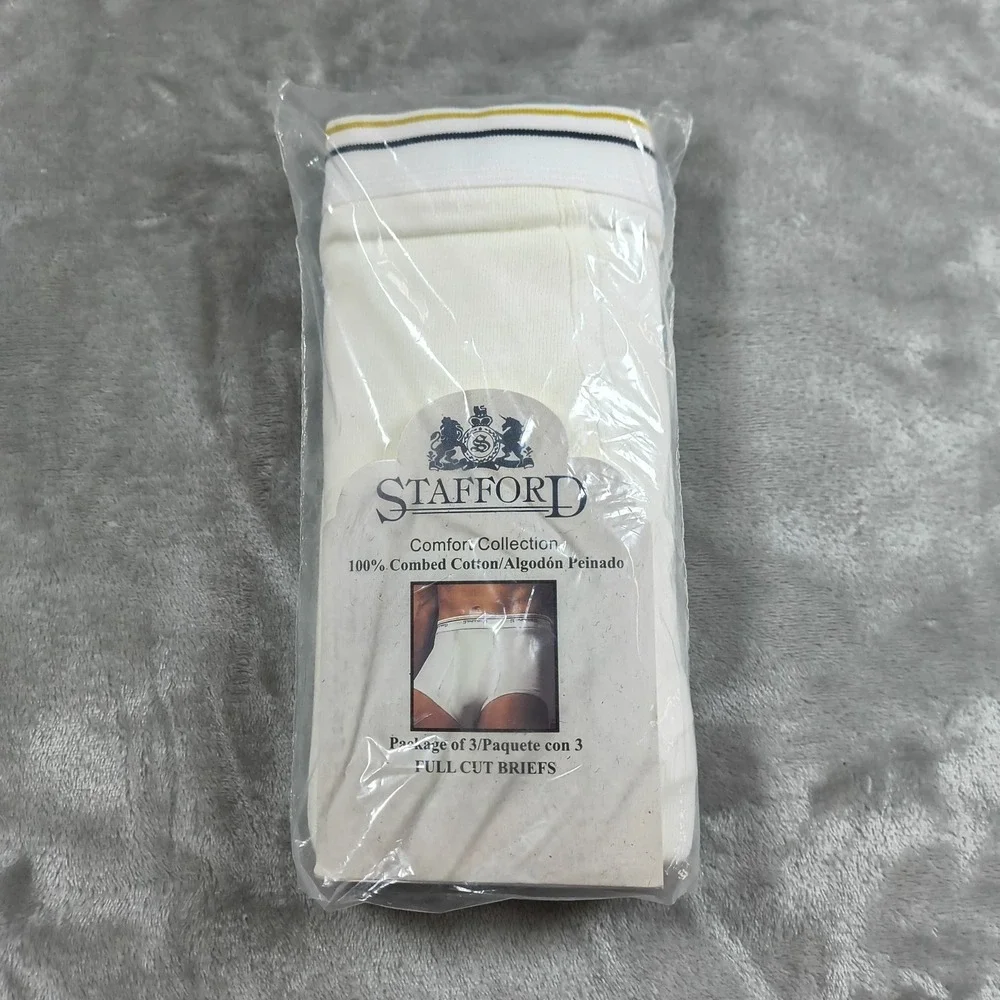 Vintage Stafford Comfort Collection Briefs Mens 36 Full Cut 3 Pack Underwear New - Picture 1 of 9